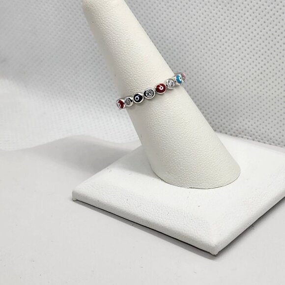 Brand New Sterling Silver 925 Multi Color Evil Eye Ring - Picture 3 of 6